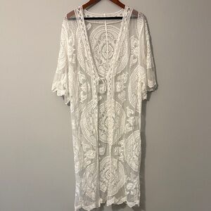 Source Unknown White Lace Crochet Swim Coverup
